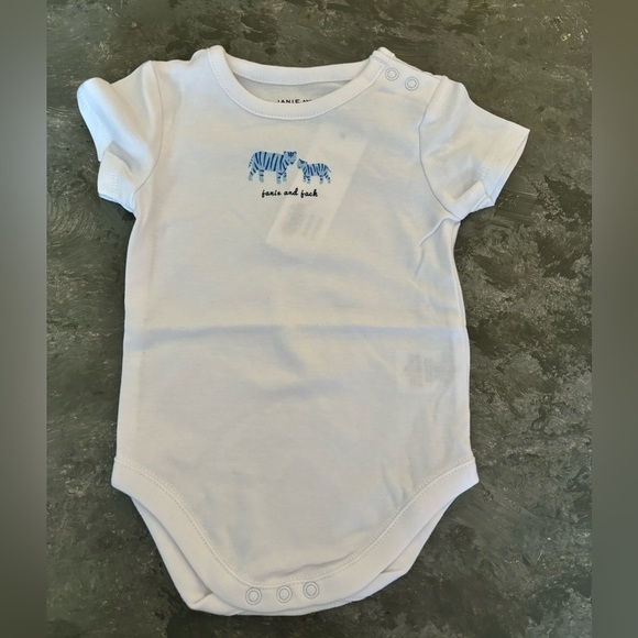 Janie and Jack white and blue short sleeve onesie tiger print size 0-3 mo - Picture 3 of 6
